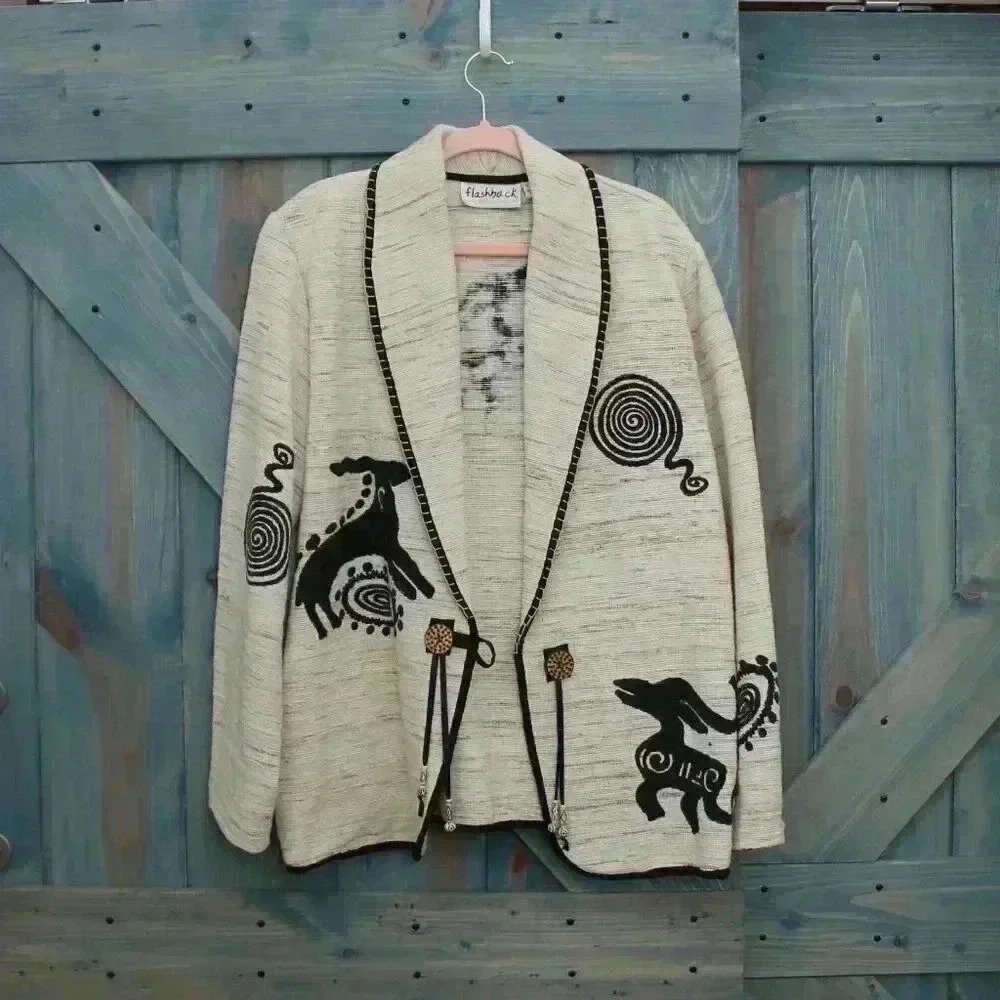 Vintage Southwest Tapestry Jacket Size Large Cotton Linen Blazer Burning Man - Picture 9 of 11